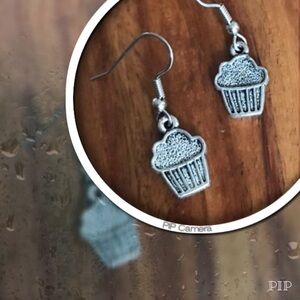 Pewter Cupcake Earrings